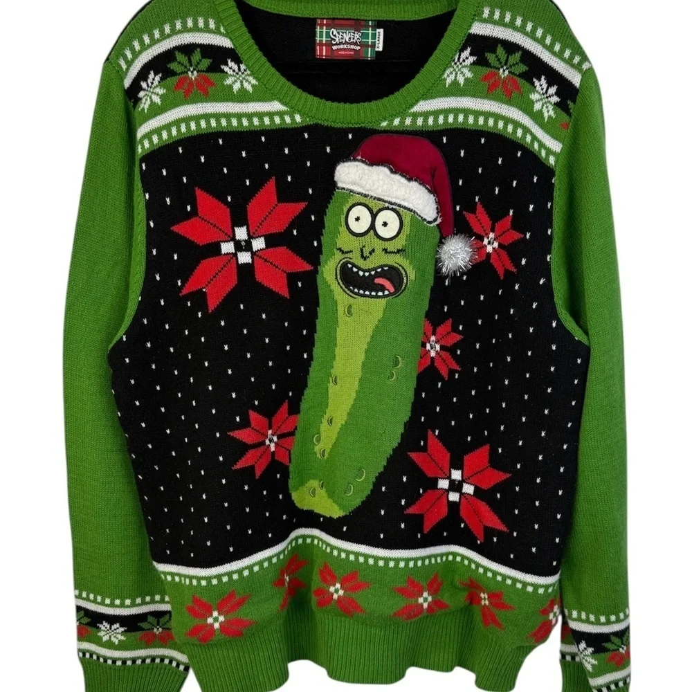 Spencer's men’s ugly talking Christmas sweater Rick & Morty Pickle Rick. Size XL - Picture 1 of 7